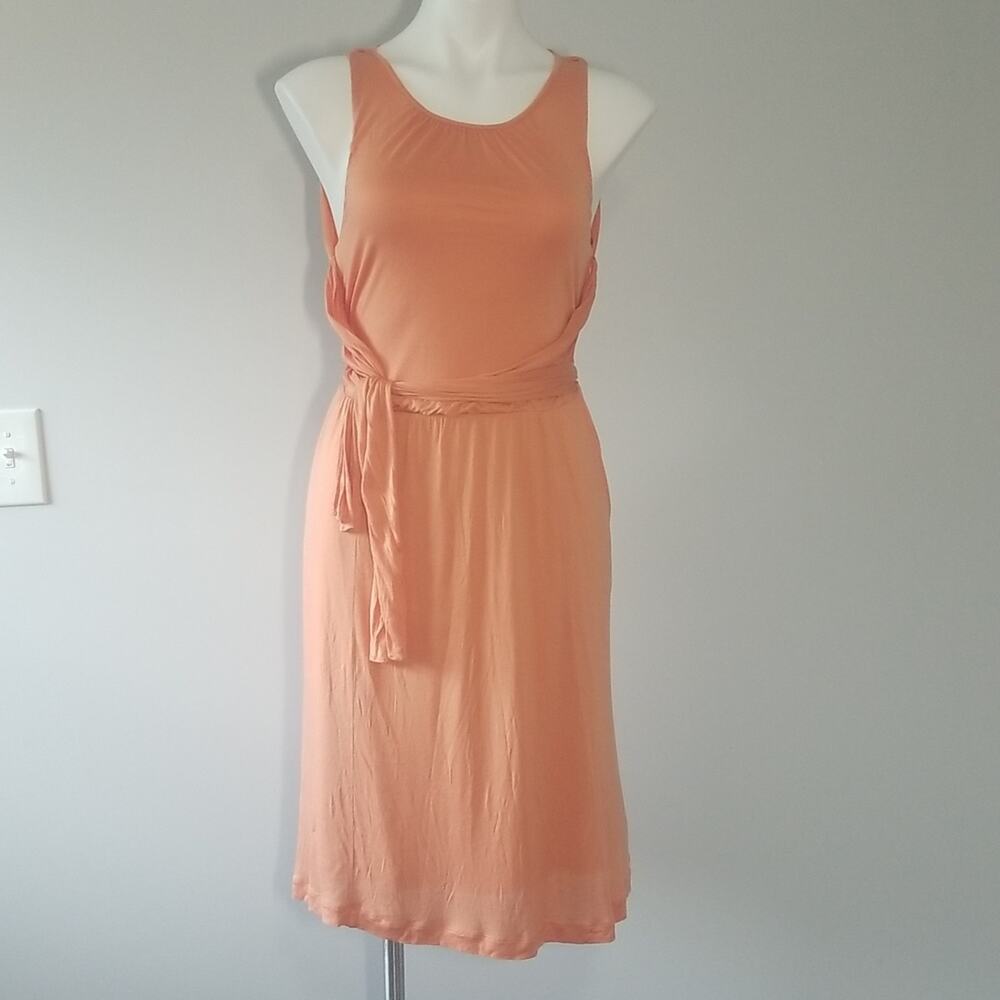 Ann Taylor Petite Orange Coral Tie Waist Sheath Midi Dress Size 8P